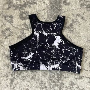 Marble black, high neck, sports bra, size large